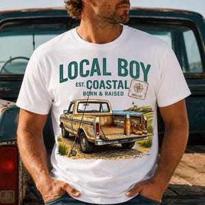 Vintage Coastal Truck Digital Download | Local Boy Fishing Retro T-Shirt Design | Southern Prep Beach Sublimation PNG | Outdoorsy Men Design