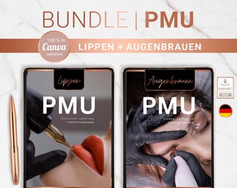 PMU Bundle Canva Edition | Lips + Eyebrows | Editable Training Materials for Studio & Academy | Premium German Textbook