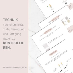 May include: A stack of white printed papers with text and diagrams, featuring the words "TECHNIK" and "KONTROLLIEREN." The papers have a light pink border and are arranged on a white surface. The image also includes diagrams and illustrations.