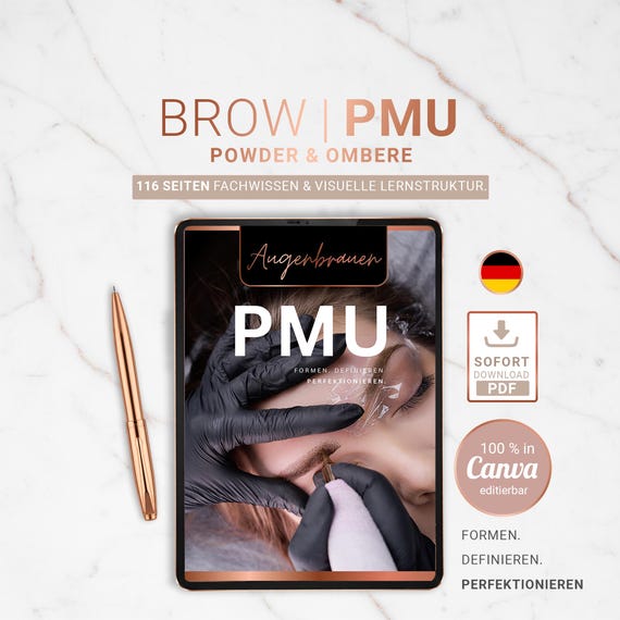 Augenbrauen PMU Schulungsunterlagen | Canva Edition Premium | Powder & Ombré Brows inkl. editierbarer Canva-Version + fertiger PDF