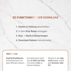 May include: A white and brown graphic with the text "SO FUNKTIONIERT DER DOWNLOAD" and numbered steps for downloading files. Additional text provides tips on payment and accessing files via email or browser.
