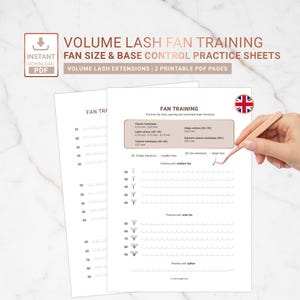 Volume Lash Fan Training PDF | Eyelash Extension Practice Sheets | Base Control | Training Tool for Educators |  Lash Extension Training