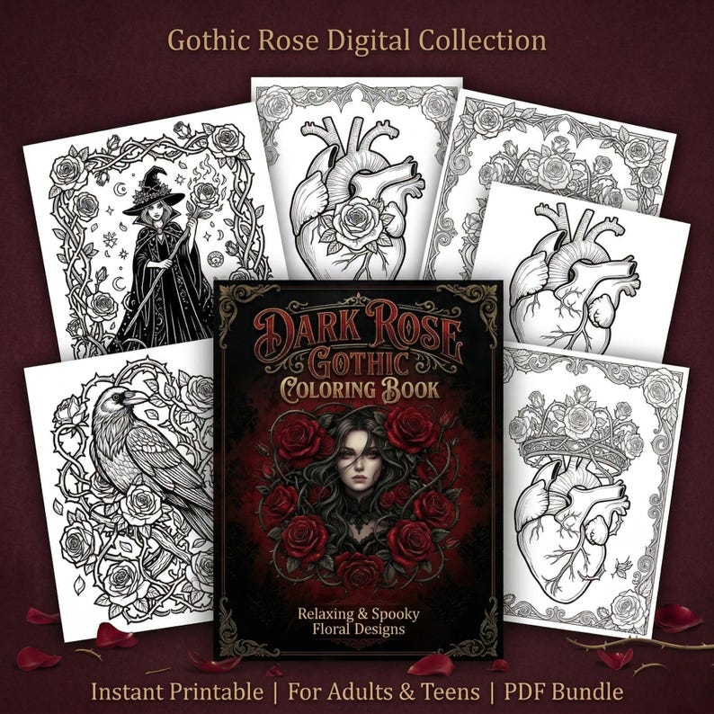Livro de colorir gótico rosa escuro | 50 páginas imprimíveis para adultos (download em PDF) imagem 4