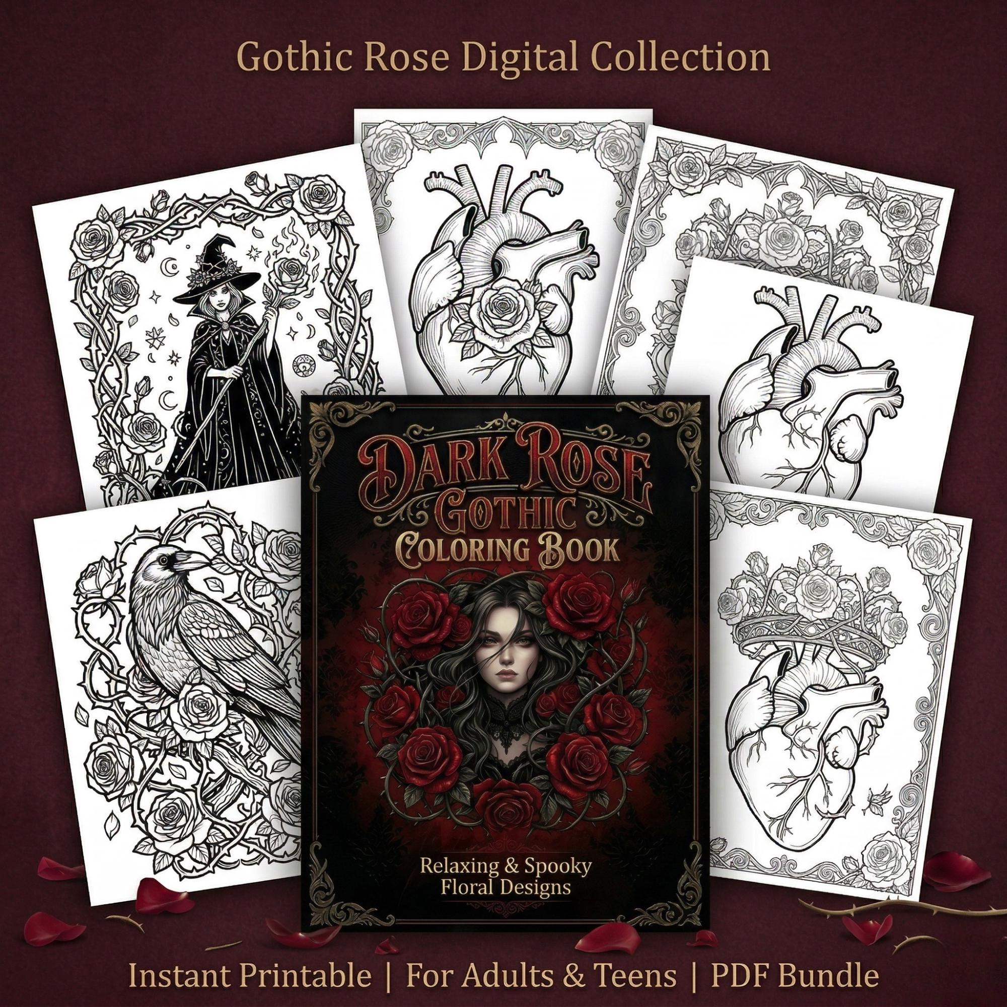 Gothic Roses To Color Dark Rose Gothic Coloring Book | 50 Printable Adult Pages (PDF Download ...