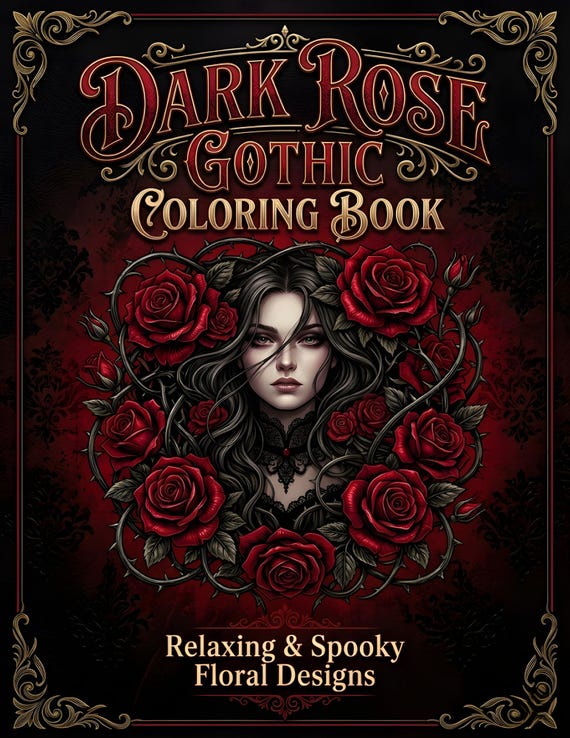 Dark Rose Gothic Coloring Book | 50 Printable Adult Pages (PDF Download)