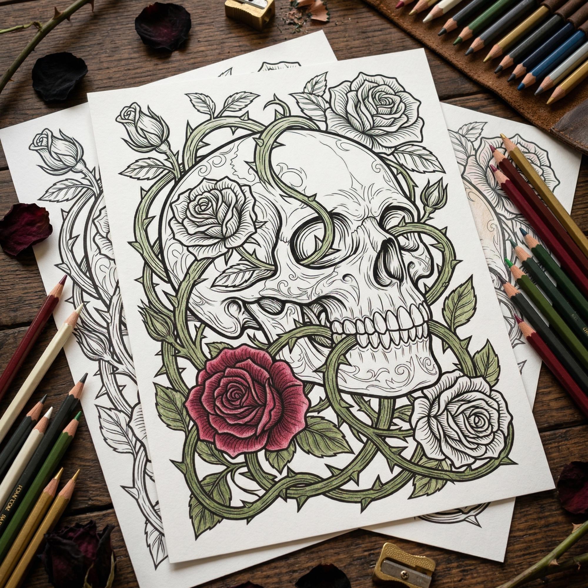 Gothic Roses To Color Dark Rose Gothic Coloring Book | 50 Printable Adult Pages (PDF Download ...
