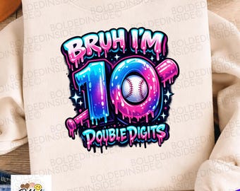 10th Birthday Baseball Ice Cream Drip Double Digits Png: Baseball Birthday Kid Png 10th Birthday Party Clipart (digital Download)