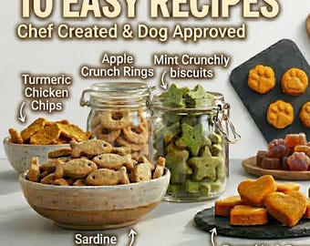 10 recetas fáciles de golosinas caseras para perros (PDF) / Libro de recetas de snacks saludables para perros / Galletas caseras para mascotas creadas por un chef / Regalo para mamás primerizas