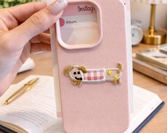 Funda de piel texturizada con diseño de cachorro para iPhone 11, 12, 13, 14, 15, 16 y 17 Pro Max