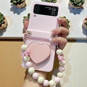 Slim Heart Stand Phone Case with Pearl Strap for Samsung Galaxy Z Flip