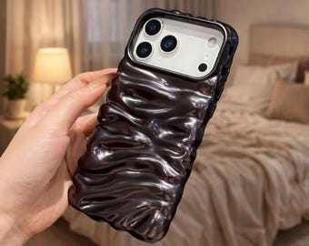Funda para iPhone con diseño ondulado y chapado, funda protectora de lujo con textura 3D para iPhone 13, 14, 15, 16, 17 Pro Max Plus.