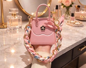 Funda para teléfono con diseño de bolso de flores para Samsung Z Flip 6/5/4/3, funda tipo libro de cuero sintético con correa de pañuelo de seda, bonita funda protectora a prueba de golpes.