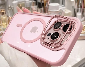 Funda magnética transparente para iPhone 11 12 13 14 15 16 17 – Soporte integrado y protección para la lente
