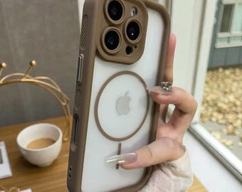 Funda magnética transparente mate para iPhone 11 12 13 14 15 16 17 – Cubierta protectora transparente que absorbe los golpes