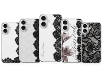 Vintage Lace Phone Case | Elegant Black Flower Phone Cover | iPhone 17, 16, 15, 14, 13, 12, 11, Samsung S25, S24, Pixel 10, 9, 8, 7