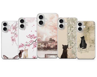 Japan Cat Phone Case | Aesthetic Cat Cover | iPhone 17, 16, 15, 14, 13, 12, 11, Samsung S25, S24, Pixel 10, 9, 8, 7