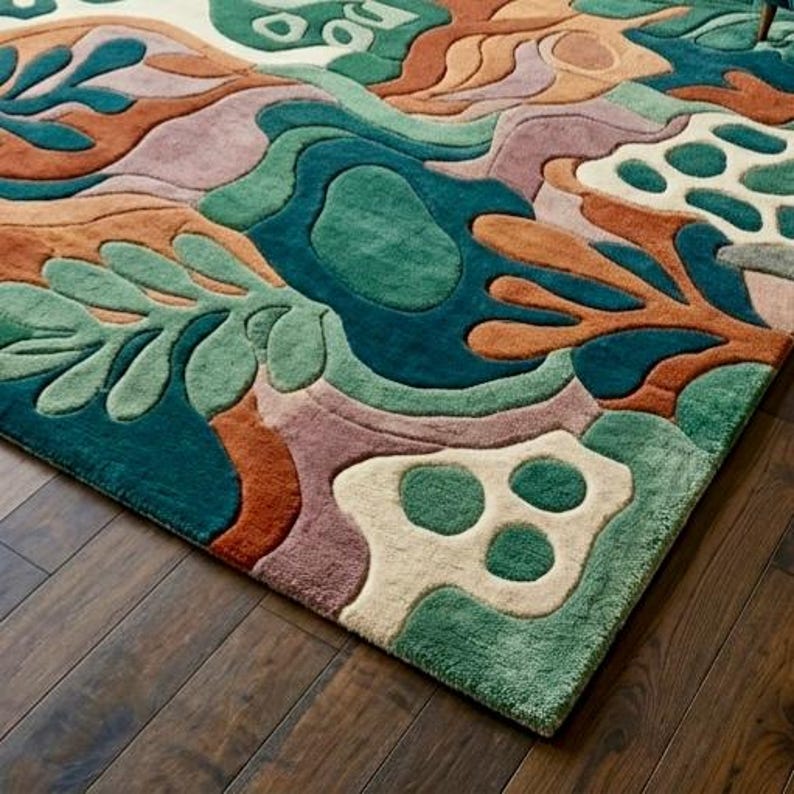 Botanical Modern Hand Tufted Rug, Colorful Abstract Floral Tropical ...