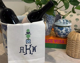 Besticktes Leinenhandtuch | Monogrammiert Leinen Gastgeschenk