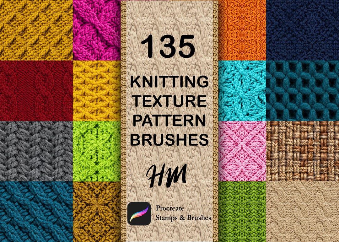 135 Knitting Texture Pattern Procreate Brushes – Knit & Yarn Fabric Set ...