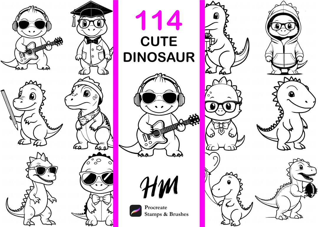 Dinosaur Procreate Stamps | 114 Dino Illustration Brush Set (digital ...
