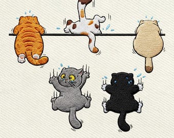 Funny Hanging Cats, Cute Climbing Cat Embroidery Design, Instant Download Dst Pe