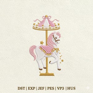 Carousel Horse Pink Merry Go Round Horse Embroidery Design, Instant Download Dst Pe