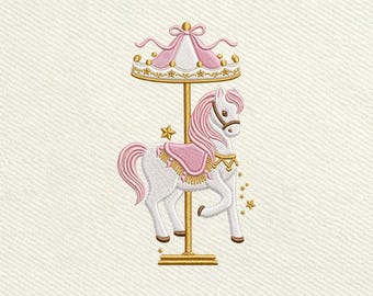 Carousel Horse Pink Merry Go Round Horse Embroidery Design, Instant Download Dst Pe