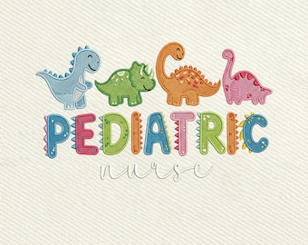 Pediatric Nurse, Cute Dinosaur Nurse , Kids Nurse Gift Embroidery Design, Instant Download Dst Pe