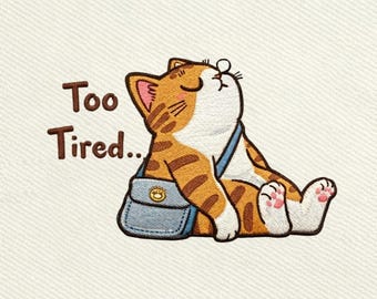 Too Tired Cat, Cute Sleeping Cat Patch Embroidery Design, Instant Download Dst Pe