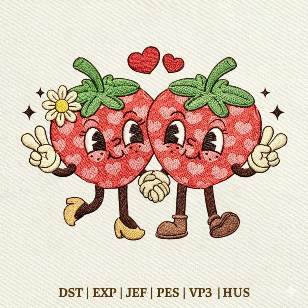 Valentine Cute Strawberry Couple Embroidery Design, Instant Download ...