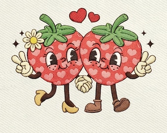 Valentine Cute Strawberry Couple Embroidery Design, Instant Download Dst Pe
