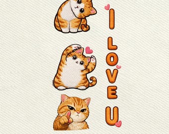 I Love U Cat, Cute Kitty Love Collection Embroidery Design, Instant Download Dst Pe