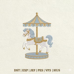 Blue Carousel Horse Baby Boy Merry Go Round Embroidery Design, Instant Download Dst Pe