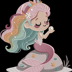 Cute Mermaid Kawaii Mermaid Girl, Ocean Fantasy Mermaid, Underwater Embroidery Design, Instant Download Dst Pe image 8