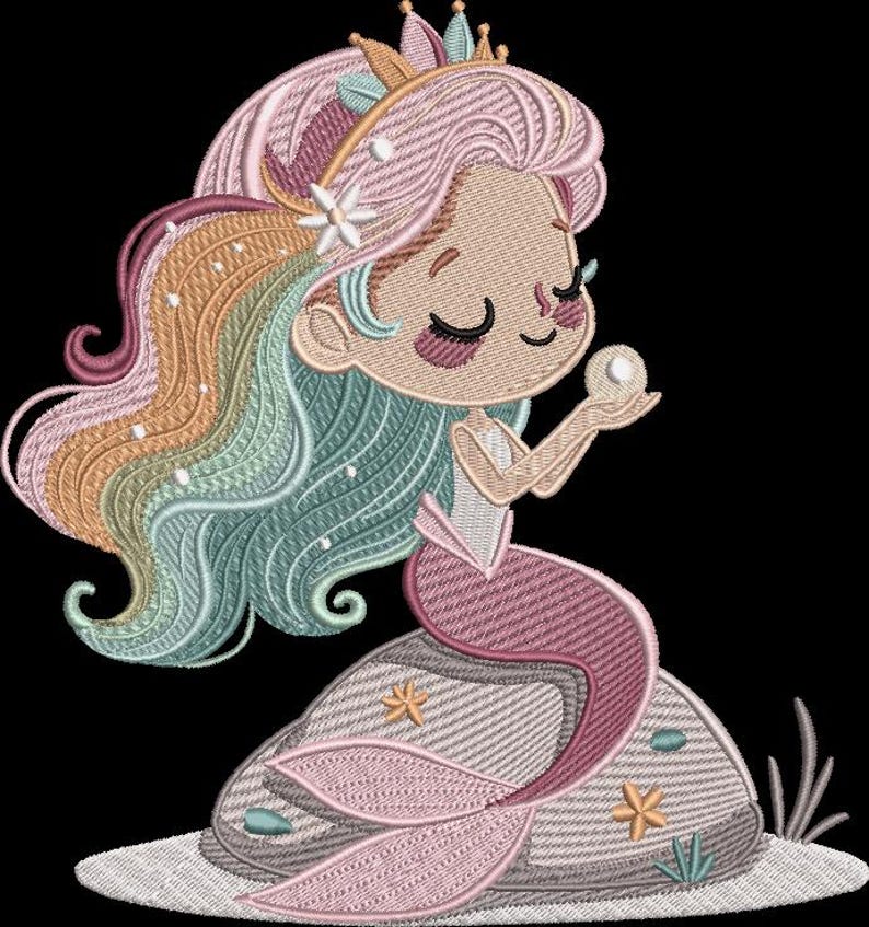 Cute Mermaid Kawaii Mermaid Girl, Ocean Fantasy Mermaid, Underwater Embroidery Design, Instant Download Dst Pe image 8