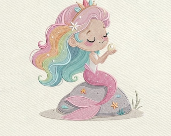 Cute Mermaid Kawaii Mermaid Girl, Ocean Fantasy Mermaid, Underwater Embroidery Design, Instant Download Dst Pe