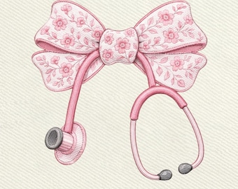 Floral Stethoscope Nurse Bow, Cute Medical, Nurse Gift Machine Embroidery Embroidery Design, Instant Download Dst Pe