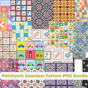 Sömlösa lapptäcksmönster i PNG-format: Vintage tygquiltdesigner (digital nedladdning)