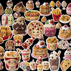 Paquete de imágenes prediseñadas de comida de fieltro Kawaii PNG Imágenes prediseñadas de comida linda Imágenes prediseñadas de postres Kawaii Imágenes prediseñadas de comida rápida Pegatinas imprimibles PNG transparente