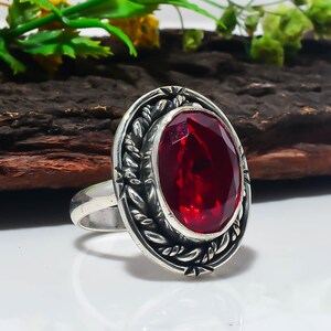 Anillo de rubí de plata de ley 925, anillo de plata para mujer con piedra Manik, anillo de plata 925, joyería de rubí ajustable, anillo de plata de ley 925