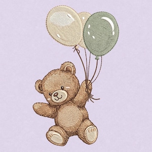 Teddy Bear with Balloons Machine Embroidery Design, Baby PES DST Download