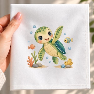 Sea Turtle Embroidery Design, Sweet Ocean Animal, Marine Nursery Decor