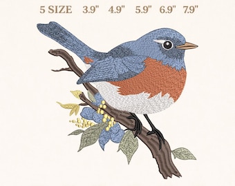 Diseño de bordado de petirrojo azul, descarga instantánea, 5 tamaños.