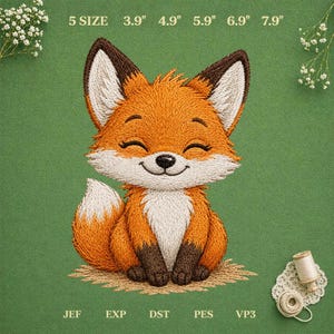 Smiling Fox Machine Embroidery Design, Woodland Animal PES DST Download