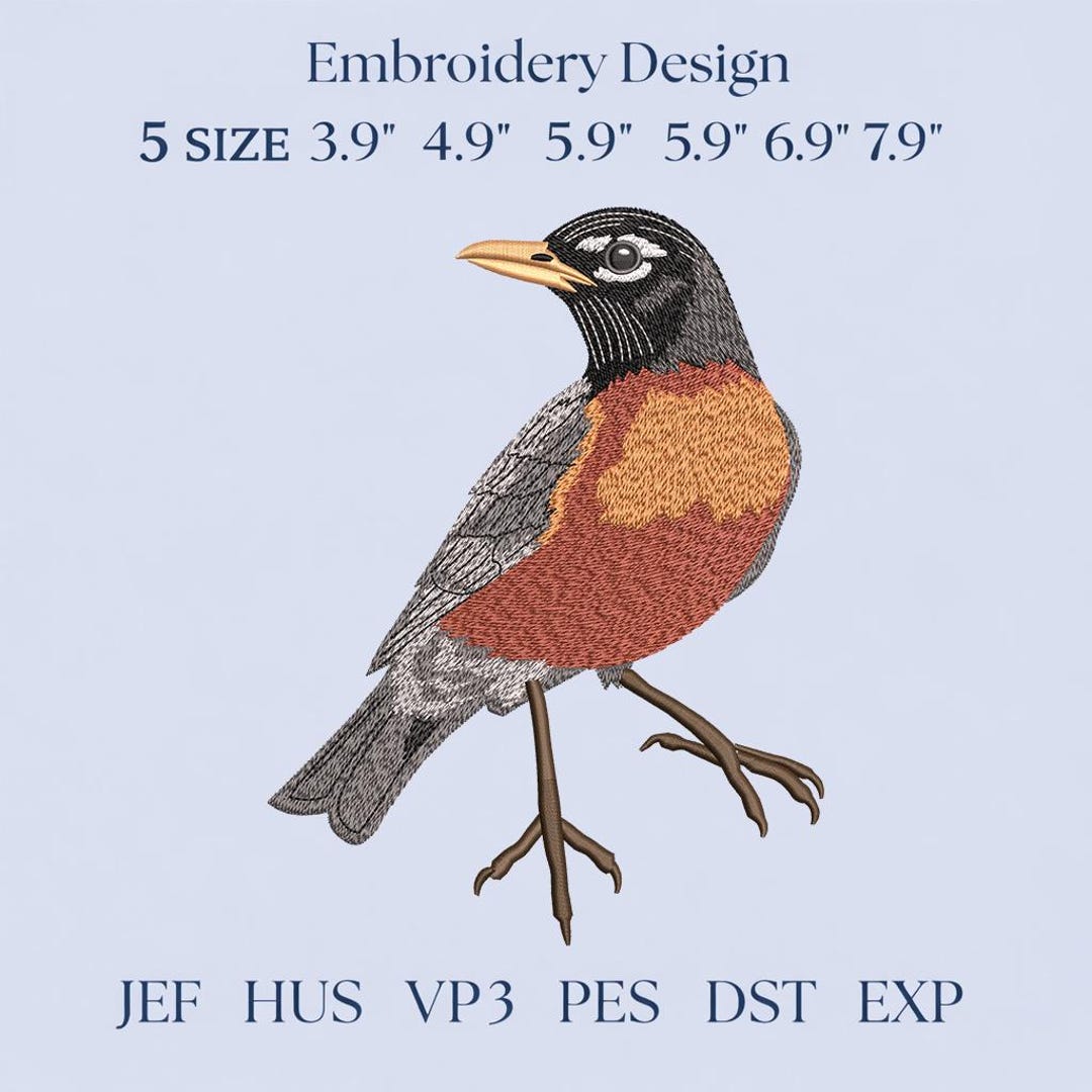 Robin Embroidery Pattern American Robin Embroidery Design, Realistic Garden Bird, Instant ...