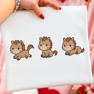 Pony Embroidery Design Bundle, Kawaii Running Sitting Sleeping Pony, Instant Download