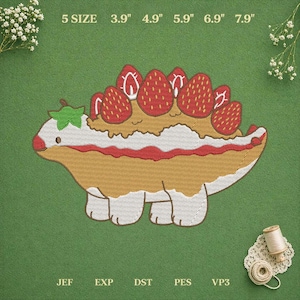 Strawberry Shortcake Stegosaurus Machine Embroidery Design, Sweet Dinosaur PES DST Download