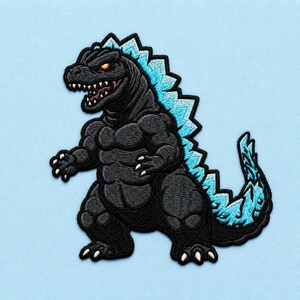 Godzilla Embroidery Design, Atomic Monster, Blue Kaiju, Japanese Reptile, Geek Art Digital Download