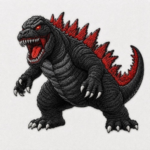 Godzilla Embroidery Design, Roaring Monster, Japanese Kaiju, Giant Reptile, Geek Art Digital Download