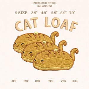 Kawaii kattbrödbroderidesign, direktnedladdning 5 storlekar